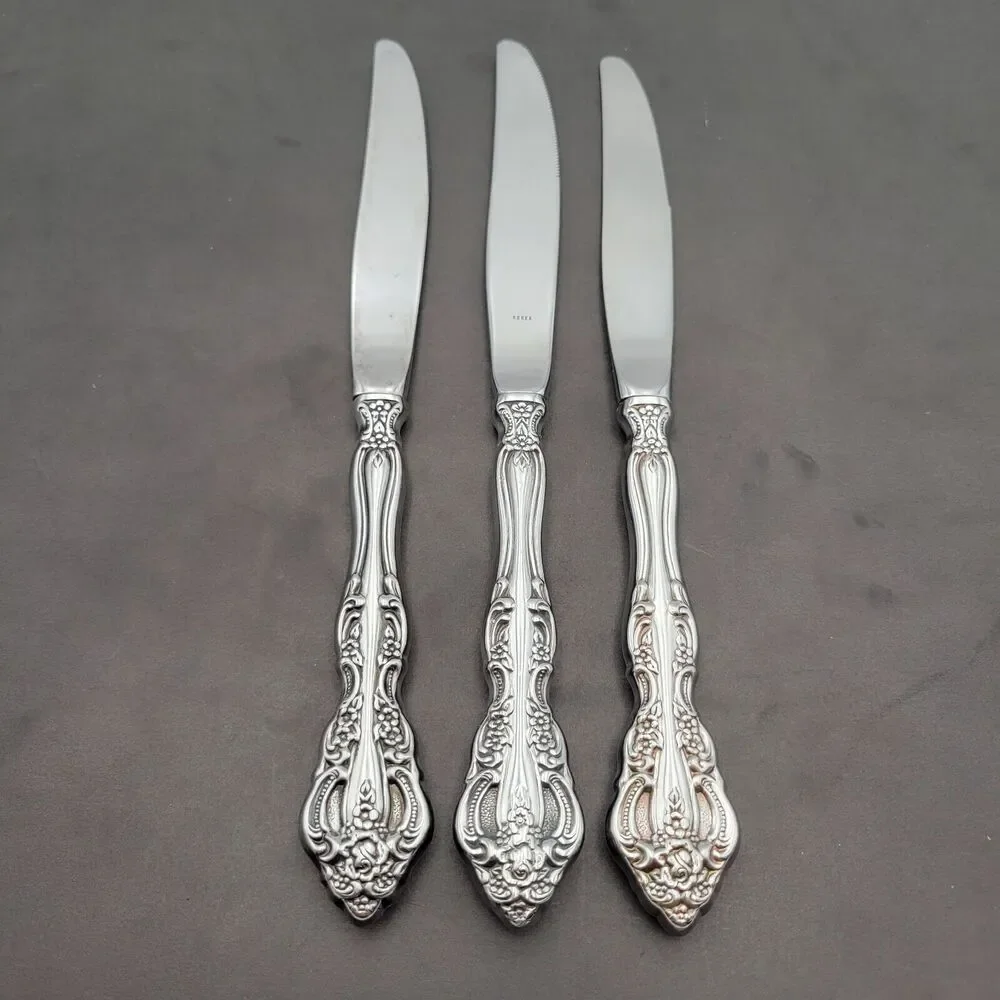Vintage Oneida Michelangelo Set 3 Cube Dinner Knife Heirloom Stainless Flatware